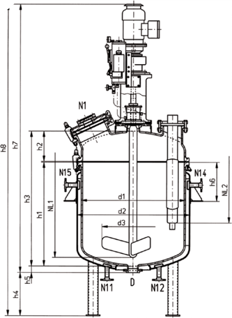شمای فنی راکتور گلاس لایند AE